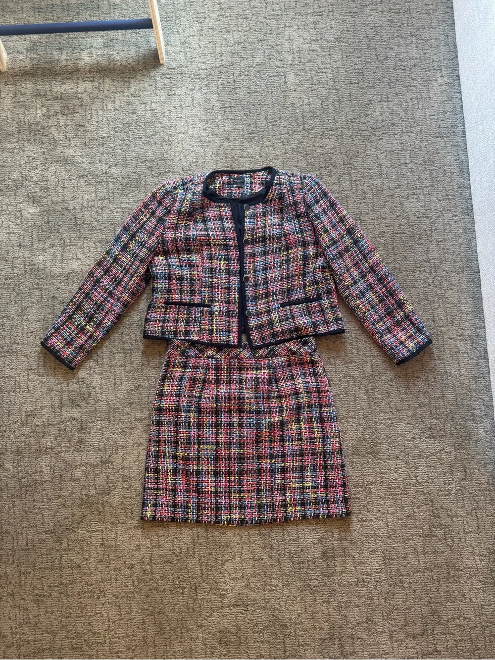 Ann Taylor Pink Multicolor Tweed Blazer & Skirt Set